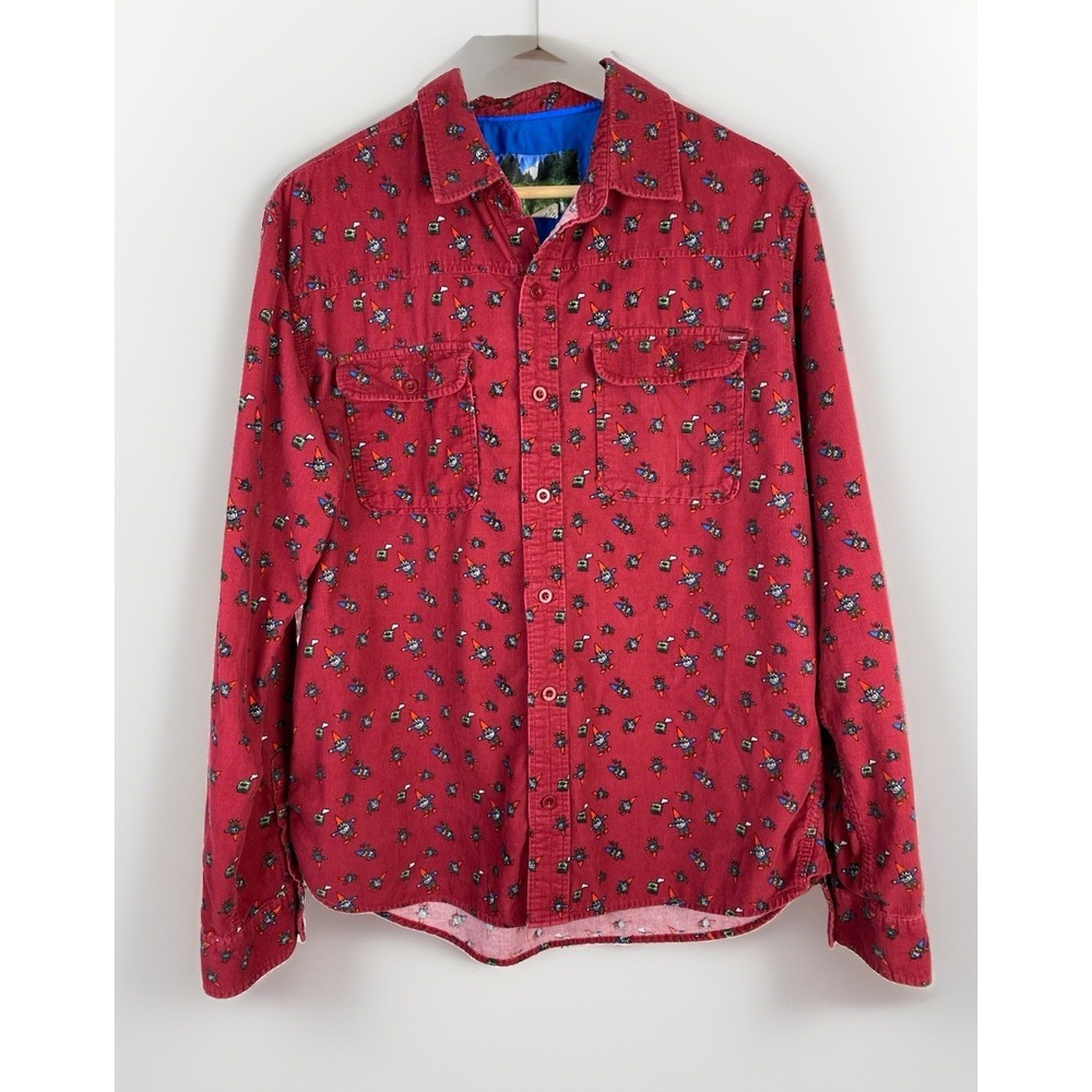 Toddland Men's Size L Red Corduroy Long Sleeve Gnome Button Up Shirt